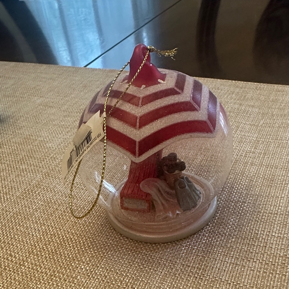 Festive Red and White‎ Beach Scene Glass Holiday Ornament NWT